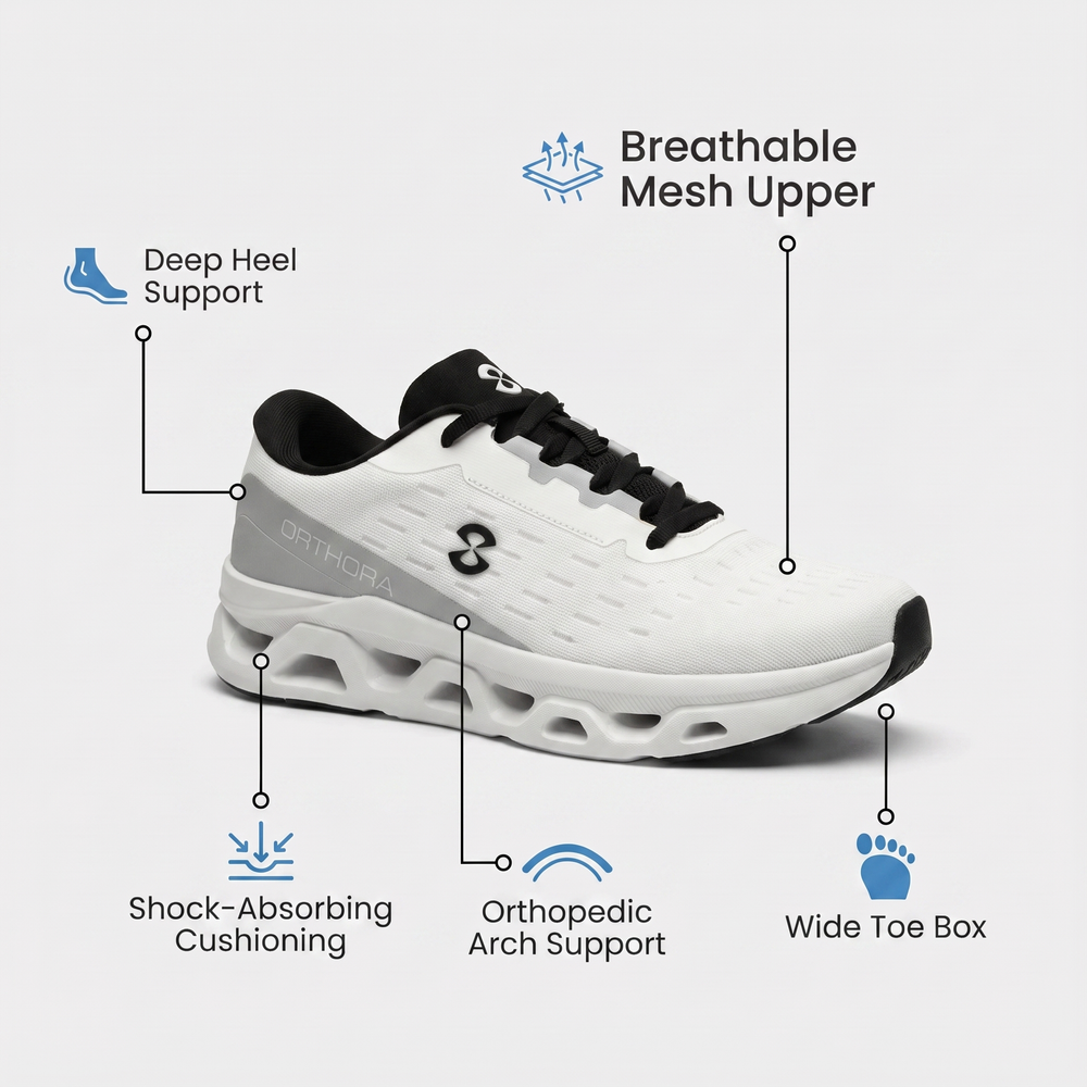 OrthoPro Fly — 12-Hour Shift Shoes for All-Day Foot, Knee & Back Pain Relief (Gray)