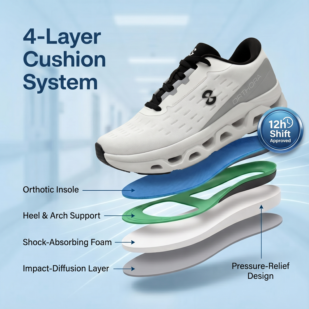 OrthoPro Fly — 12-Hour Shift Shoes for All-Day Foot, Knee & Back Pain Relief (Gray)
